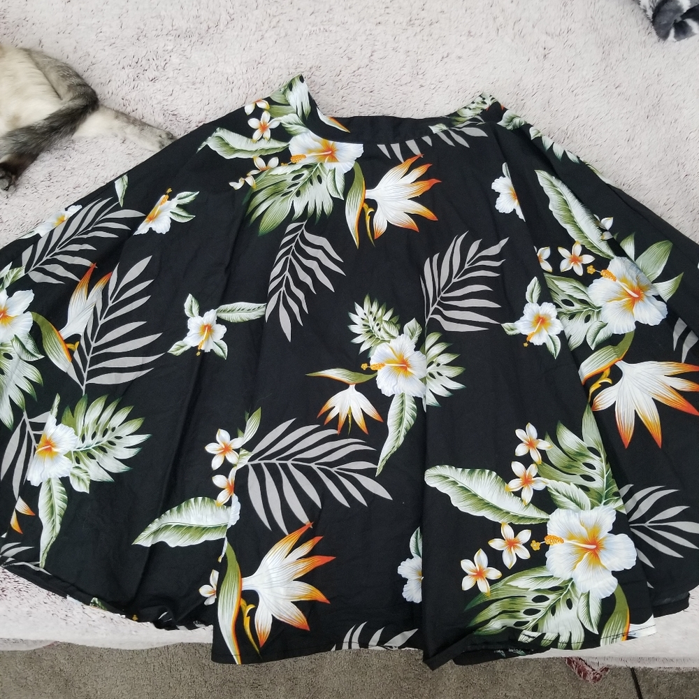 Hell Bunny Black Alika Tropical Swing Skirt